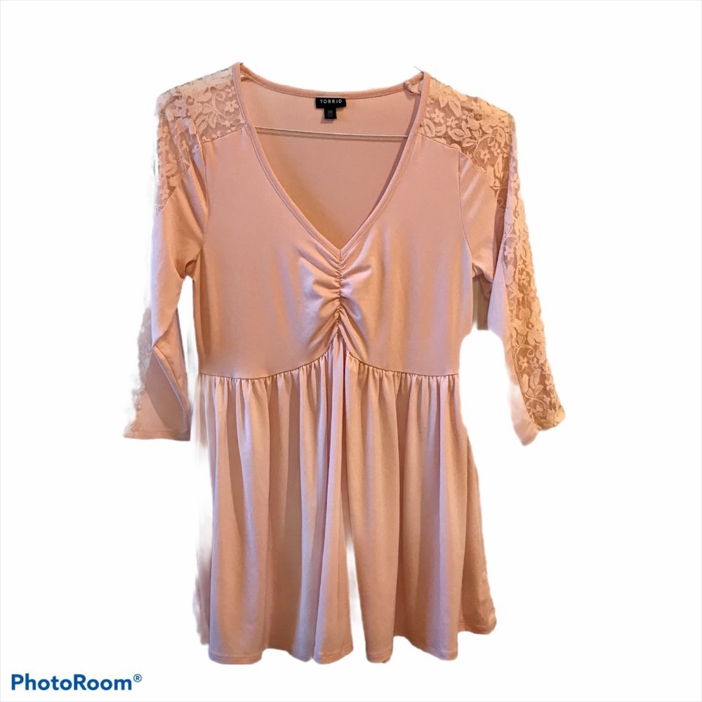 Torrid 3/4 Sleeve Pink Top Sz 00 (M/L/10)